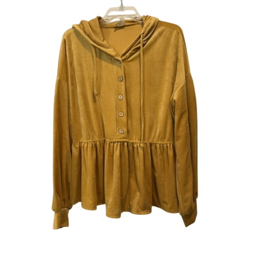 Blue Buttercup Mustard Fancy Like That Velvet Hoodie Ribbed Henley Top NEW M